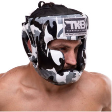 Шолом боксерський з повним захистом шкіряна Top King Empower Camouflage L камуфляж сірий, код: TKHGEM-03_LGR-S52