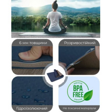 Коврик для йоги і фітнесу PowerPlay Premium 1830x610x6 мм, синій, код: PP_4150_Blue