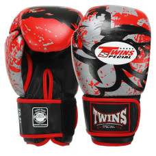 Рукавички боксерські Twins Tribal шкіра, 14oz, червоний-чорний, код: BO-9952_14R