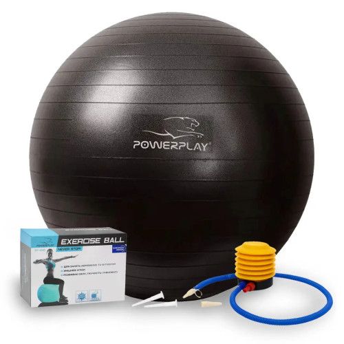 М'яч для фітнесу (фітбол) PowerPlay Ø65 cm Gymball + помпа, чорний, код: PP_4001_65_Black