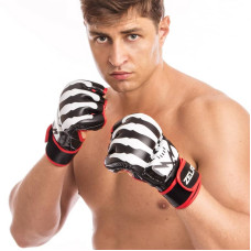Рукавички для змішаних єдиноборств MMA Zelart розмір S, білий-чорний-червоний, код: BO-1395_SWBKR