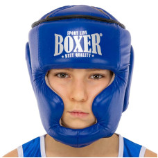 Шолом боксерський з повним захистом шкіряний Boxer New M, синій, код: 2033-N_MBL