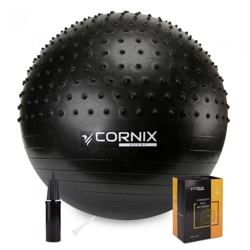 М'яч для фітнесу (фітбол) Cornix 55 см напівмасажний Anti-Burst Black, код: XR-0458