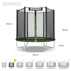 Садовий батут Zipro Jump Pro із зовнішньою сіткою 6FT 183 см, зелений-чорний, код: M-12578744-IN