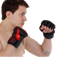 Рукавички для змішаних єдиноборств MMA L, чорний-червоний, код: BO-8355_LBKR