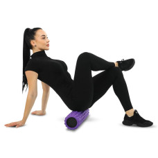Ролер масажний циліндр (ролик мфр) заповнений піною FitGo Grid Bubble Roller, 450x130 мм, фіолетовий, код: FI-9391_V
