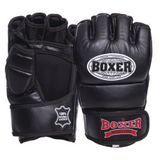 Рукавички для змішаних єдиноборств MMA Boxer шкіряні L, чорний, код: 5020_LBK