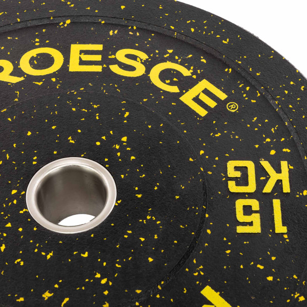 Бамперні диски із структурної гуми Record Bumper Plates 51мм, 15кг, чорний-жовтий, код: TA-4782-15