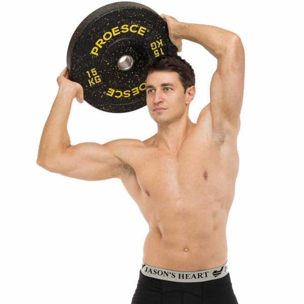Бамперні диски із структурної гуми Record Bumper Plates 51мм, 15кг, чорний-жовтий, код: TA-4782-15