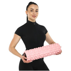 Ролер масажний циліндр (ролик мфр) заповнений піною FitGo Grid Bubble Roller, 450x130 мм, рожевий, код: FI-9391_P