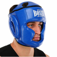 Шолом боксерський з повним захистом шкірозамінник Boxer New M, синій, код: 2036-N_MBL